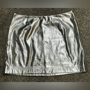 Open Edit Women’s Metallic Faux Leather Miniskirt Med New
